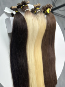 Extensiones de cabello liso natural con cinta adhesiva, cabello humano virgen vietnamita de doble capa, rubio y castaño, al por mayor - Product Image 2