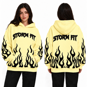 Sudadera con Capucha Extra Grande Personalizada para Mujer, Estampado de Llamas Naranjas, Tejido de Algodón, Ecológica, Resistente al Viento, Estilo Urbano, Invierno - Product Image 3