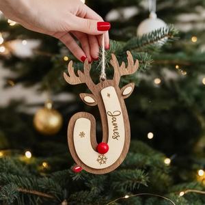 Adorno Navideño de Reno de Madera, Corte Láser, Nombre Personalizado, Decoración Festiva, Estilo Rústico, Decoración para el Hogar, Tema Invernal - Product Image 1