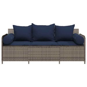 Sofá de patio de ratán sintético gris de 3 plazas con cojines, sofás de jardín - Product Image 4