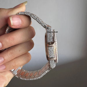 Montre Hip Hop de Luxe pour Homme Plaqué Or Blanc et Or Rose, Sertie de Moissanite Effet Diamant, Prix d'Usine, Vente en Gros - Product Image 1