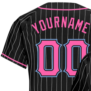 Maillot de baseball rayé noir et blanc rose et bleu clair pour homme, boutonné, uniforme d'équipe, respirant, léger, sportif - Product Image 5