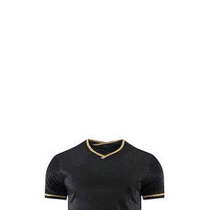 Camiseta de Fútbol Sublimada con Cuello en V Negra para Hombre, Manga Corta, Absorbe la Humedad, Poliéster, Ajuste Atlético, Ropa Deportiva para Todas las Temporadas - Product Image 3