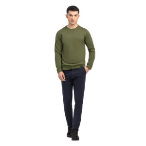 Sweat-shirt à col rond surdimensionné pour homme en molleton de coton uni de couleur personnalisée avec logo sur le devant, sweat-shirt de haute qualité et lourd - Product Image 3