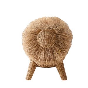 Lion Rattan Storage <b>Basket</b> <b>with</b> <b>Lid</b> Woven Animal Shaped Toy Organizer Bin Cute Safari Jungle Nursery Hamper - Product Image 4