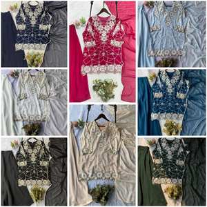 EXCLUSIF Aïd et TENDANCE : Ensemble haut, pantalon palazzo et dupatta brodés pour la saison des mariages, style traditionnel, séchage rapide, idéal pour les fêtes - Product Image 5