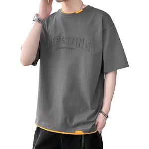3D Embroidery Luxury Daily Wear T-shirt Loose comfort Fabric Tshirt O-Neck Blank Custom Short Sleeve T Shirt - Product Image 4