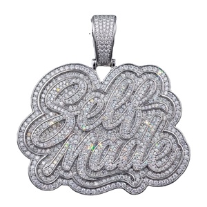 RCK Global SELFMADE Handwritten Pendant with Iced Outer Frame VVS1 Moissanite 925 Sterling Silver Hip Hop Medallion <b>Necklace</b> - Product Image 1