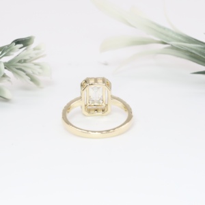 Yellow Gold Emerald Cut <b>Simulated</b> <b>Diamond</b> Alternative Bridal Ring Classic Halo Pave Eternity Wedding Band Fine Jewelry Women - Product Image 2