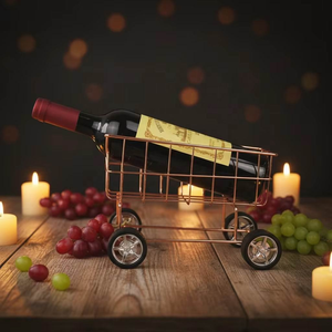 Estante para Botellas de Vino de Metal con Forma de Carrito de Compras, Soporte para Botellas de Vino de Metal, Estante para Vino - Product Image 1