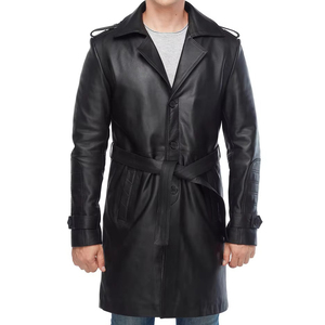 Elegante Abrigo Largo de Cuero de Secado Rápido con Diseño Personalizado para Hombre, Grueso, Cálido y Duradero para Invierno, con Cierre de Cinturón y Mangas Completas - Product Image 1
