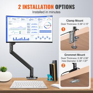 Supporto USB per Monitor Singolo con Braccio a Molla a Gas Regolabile per Schermi da 13"-35", Supporta 12 kg, Braccio per Monitor Resistente - Product Image 6
