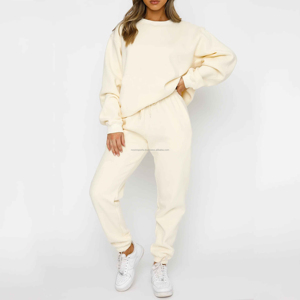 Women Casual Cropped Zipper Vendor Wholesale Blank <b>Brown</b> Private Label Fleece Dropshipping Women Clothing Sweat Suits Set - Product Image 3