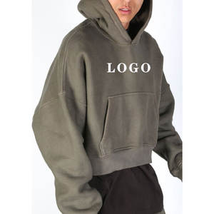 Sudadera con capucha extragrande de felpa francesa de alta calidad, personalizada, estilo urbano, lisa, sin estampado, corta - Product Image 3
