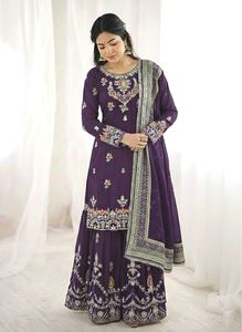 Party Traditional Indian Festive Faux Georgette Top with Embroidery Sequence Work Palazzo and Dupatta with Heavy Embroidery Work - Product Image 3