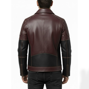Performance <b>Men</b> <b>Leather</b> <b>Jacket</b> Biker Style Front Zipper Functional Pockets Wind Resistant OEM Custom Logo <b>Men</b> <b>Leather</b> <b>Jacket</b> - Product Image 2