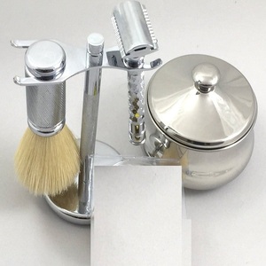 Men's Wet <b>Shaving</b> <b>Kit</b> 4 Piece Badger Hair <b>Shaving</b> Brush Wooden Stainless Steel Stand <b>Shaving</b> Bowl & Safety Razor - Product Image 3