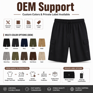Pantalones Cortos Cargo Marrones para Hombre, Cintura Media, Elásticos, Transpirables, de Nailon, con Cordón Ajustable, Estilo Casual, con Bolsillos - Product Image 1