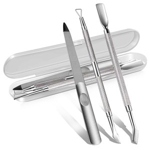 Ensemble professionnel de repousse-cuticules en acier inoxydable, design durable à double usage, étui de rangement organisé, accessoires fiables pour le soin des ongles - Product Image 1