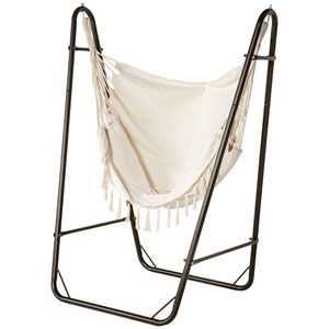 Sedia amaca lounge bicolore crema e marrone con supporto curvo e vano portaoggetti - Product Image 1