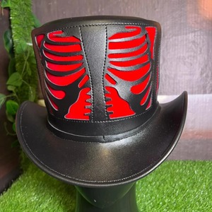 Sombrero de Copa Gótico Negro con Recortes de Huesos de Esqueleto y Forro Rojo, Disfraz Punk para Fiesta, Ajustable para Hombres, Mujeres y Adultos - Product Image 5