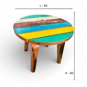 Mesa de Centro Artesanal de Diseño Redondo con Ranura, Madera de Barco Reciclada, Color Natural, para Interiores y Exteriores, Muebles para Hogar y Jardín - Product Image 1