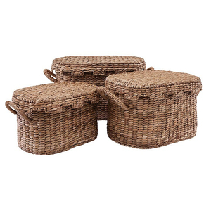 Sustainable Water Hyacinth Storage <b>Basket</b> Handmade Woven <b>Basket</b> <b>With</b> <b>Lids</b> Natural Home Organizer Wholesale B2B Bulk Low MOQ - Product Image 1