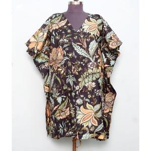 Caftán corto coreano hecho a mano, 100% algodón, vestido playero con estampado floral y decoración con cordón, caftán de moda. - Product Image 1
