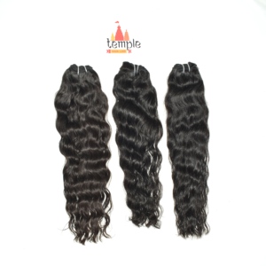 Extensions Lace Front en Cheveux Naturels Indiens Remy Bruts, Doux, Noirs, Ondulés, Coupe Droite, Cheveux de Temple, Double Trame Faite à la Machine, 100g - Product Image 2