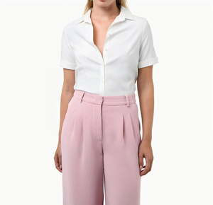 Camisa Blanca de Manga Corta para Mujer, Estilo Veraniego, Sin Tejido, con Botones, Formal/Casual, para Oficina - Product Image 5