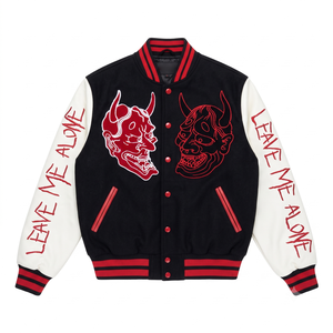 Veste bomber varsity courte en similicuir avec manches en chenille brodée, style baseball, unisexe, streetwear haut de gamme, mode hiver - Product Image 1