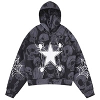 Glory Wholesale Sweat à capuche oversize personnalisé pour homme, imprimé étoile à cinq branches et araignée, décontracté, manches longues, épaules tombantes, 100% coton, hiver