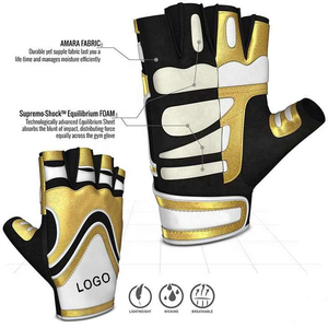 Gants de sport demi-doigts en cuir PU or, blanc, noir, unisexe, pour musculation, avec sangle de poignet, design à enfiler - Product Image 5