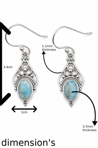 Boucles d'oreilles en argent sterling avec pierre turquoise pour femme, bijoux élégants en pierre précieuse bleue, design artisanal unique pour fête et mariage - Product Image 4