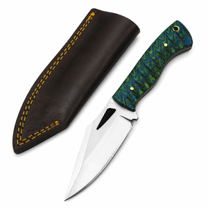 Couteau de chasse artisanal DIY, lame en acier inoxydable de 8 pouces, pointe clip, manche en bois, étui en cuir, outil de camping en plein air - Product Image 1