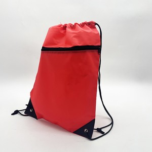 Red <b>Drawstring</b> <b>Backpack</b> With Zipper Pocket Portable Polyester Sport Bag Outdoor Use Wholesale OEM Supplies - Product Image 2