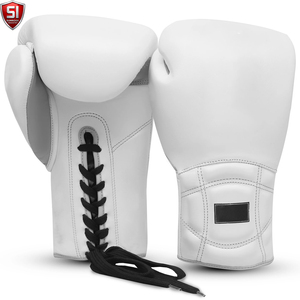 Gants de boxe SUMROOS SI en cuir noir et or avec sangle de poignet réglable, durables, protecteurs, confortables, équipement d'entraînement, design à lacets - Product Image 1