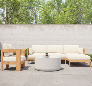 Conjunto de Sofá de Jardín Moderno de Madera de Teca Sólida con Cojines Gruesos y Mesa de Centro Redonda para Patio, Terraza, Balcón, de Lujo - Product Image 1