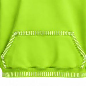 Sweat-shirt à capuche surdimensionné vert lime avec bordure cousue, effet vieilli, surpiqûres contrastées, poche kangourou, style streetwear décontracté - Product Image 6