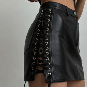 Minifalda de Piel Sintética de Cintura Alta para Mujer, con Cordones Ajustables, Estilo Gótico, Color Sólido, para Todas las Temporadas - Product Image 4