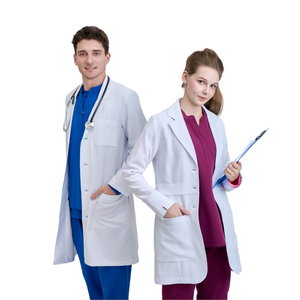 Bata de Laboratorio Blanca para Mujer, 100% Algodón, Tela Elástica de Lana, Estampado Digital, Fusión sin Costuras, Manga Larga con Bolsillos para Uso Hospitalario - Product Image 5