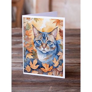 Ojos Azules Whimsical A7 Tamaño 5x7 Tarjetas de notas en blanco Hojas de otoño Tarjeta de felicitación de gato Paquete de 8 con sobres - Product Image 2