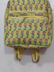 Cotton School <b>College</b> <b>Backpack</b> Indian Handmade Kids Travel Floral Printed Cotton Teen Girls Zipper Traveling Bag - Product Image 2