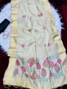 Sari en coton Muga doux de qualité supérieure, tissage Resham, type Jamdani, motifs colorés, traditionnel, pour fêtes, séchage rapide, toutes tailles - Product Image 3