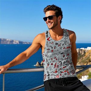 Camiseta sin mangas personalizada para hombre, informal, con estampado de dibujos animados, sublimación, efecto tatuaje, camisetas gráficas para hombre en venta - Product Image 3