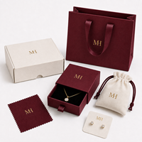 Ensemble d'emballages de bijoux écologiques réutilisables et biodégradables sur mesure : boîte rigide à tiroir, sac en papier, pochette, logo en feuille d'argent, impression quadricolore