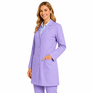 Bata de laboratorio médica personalizada para mujer, de algodón y poliéster, manga larga, uniforme de doctora/enfermera, solapa con muescas, bolsillo con botón, ropa de trabajo, aguja - Product Image 5