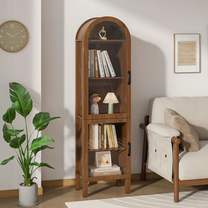 Vitrina Alta <span class=keywords><strong>con</strong></span> Arco y <span class=keywords><strong>Puertas</strong></span> de Vidrio, Librería Multiusos y Mueble de Esquina para Almacenamiento en la Sala de Estar - Product Image 3