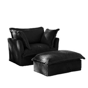 Ensembles de salon spacieux : Fauteuil rembourré avec housse et ottoman large, fauteuil à assise profonde avec ottoman large, ensembles de fauteuils - Product Image 5