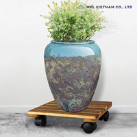 Pot de fleurs en bois d'acacia écologique en gros avec roues verrouillables, design carré, pour jardin, balcon, usage domestique, traditionnel, minimaliste, 16